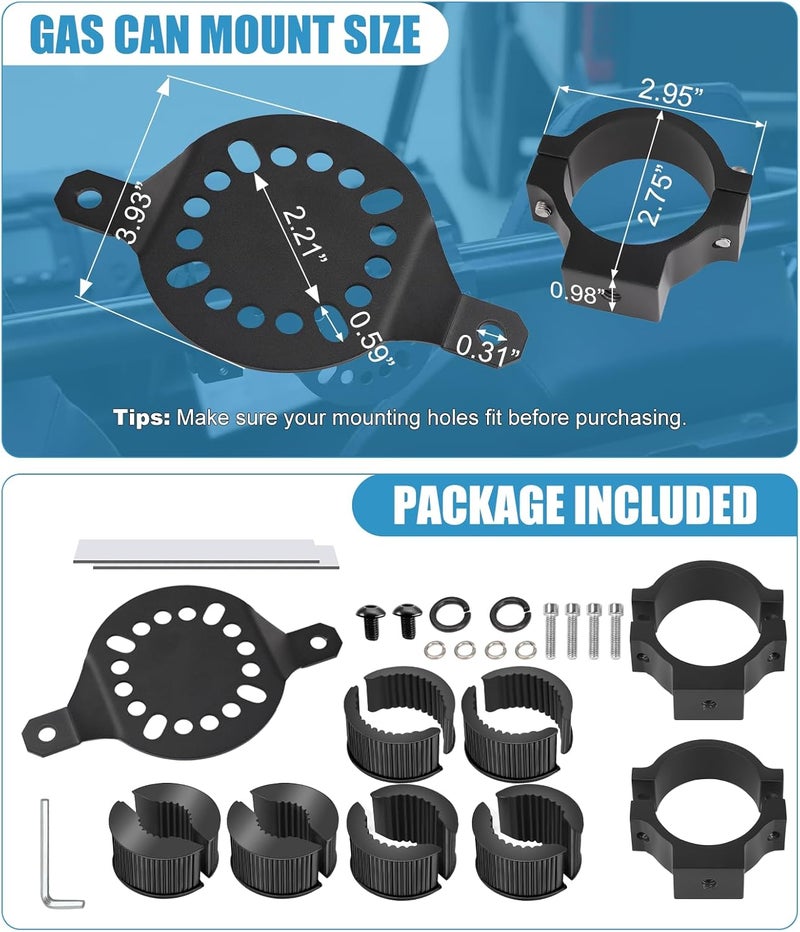 Drieaco Upgraded UTV Gas Can Mount, Water Tank Oil Can Holder Gasoline Pack Fuel Container Mounting Bracket for UTV ATV Polaris RZR Ranger Can-Am Maverick Defender krx Talon Pioneer with 1-2" Roll Bar - Image 2